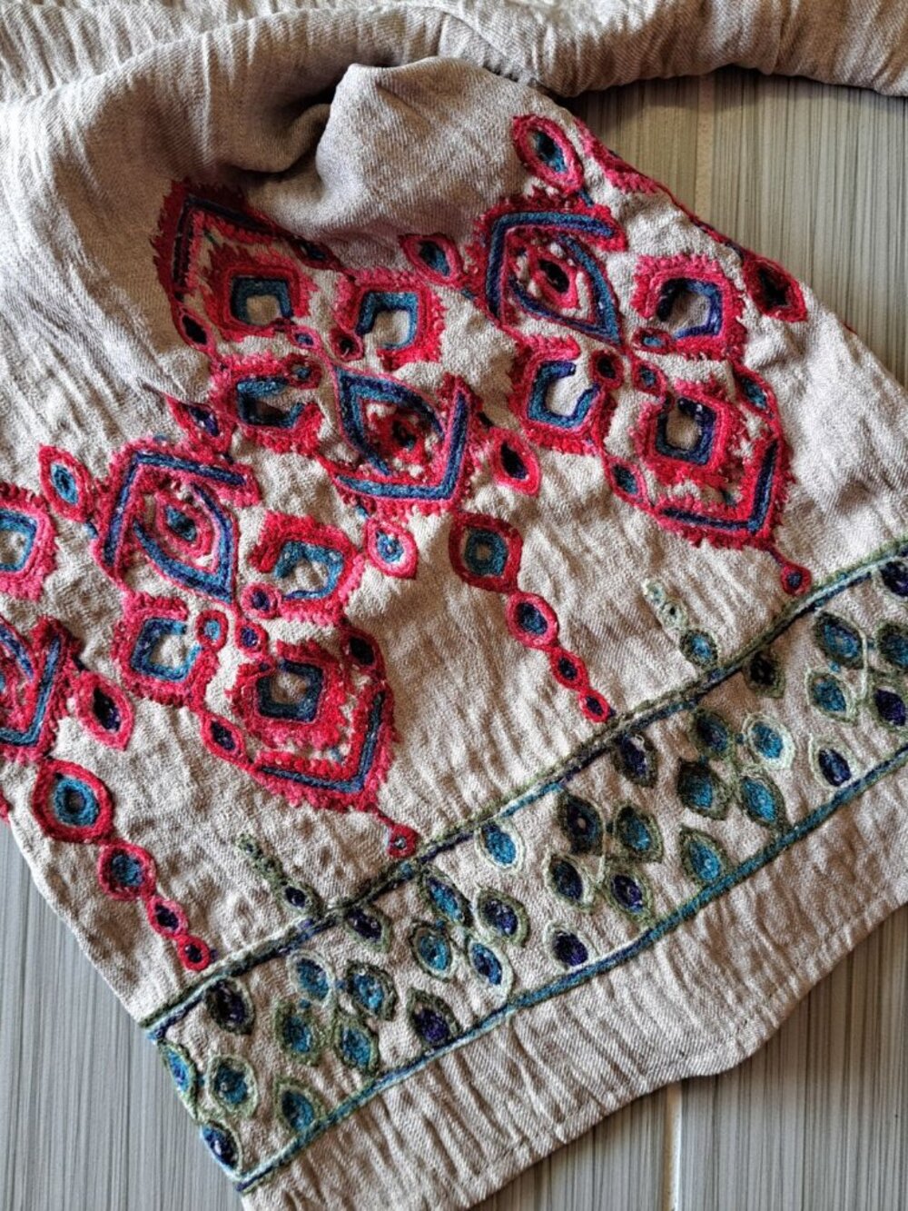 Olivia & Martin Plus Size 2X Beige Top V-Neck Festival Embroidered Sleeves Boho - Picture 3 of 8